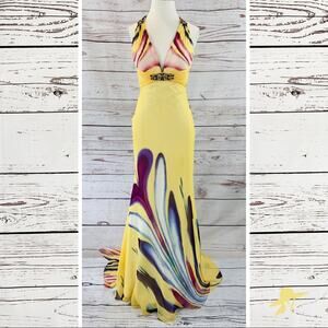 Yellow Swirl mermaid trumpet v-neck train tie dye